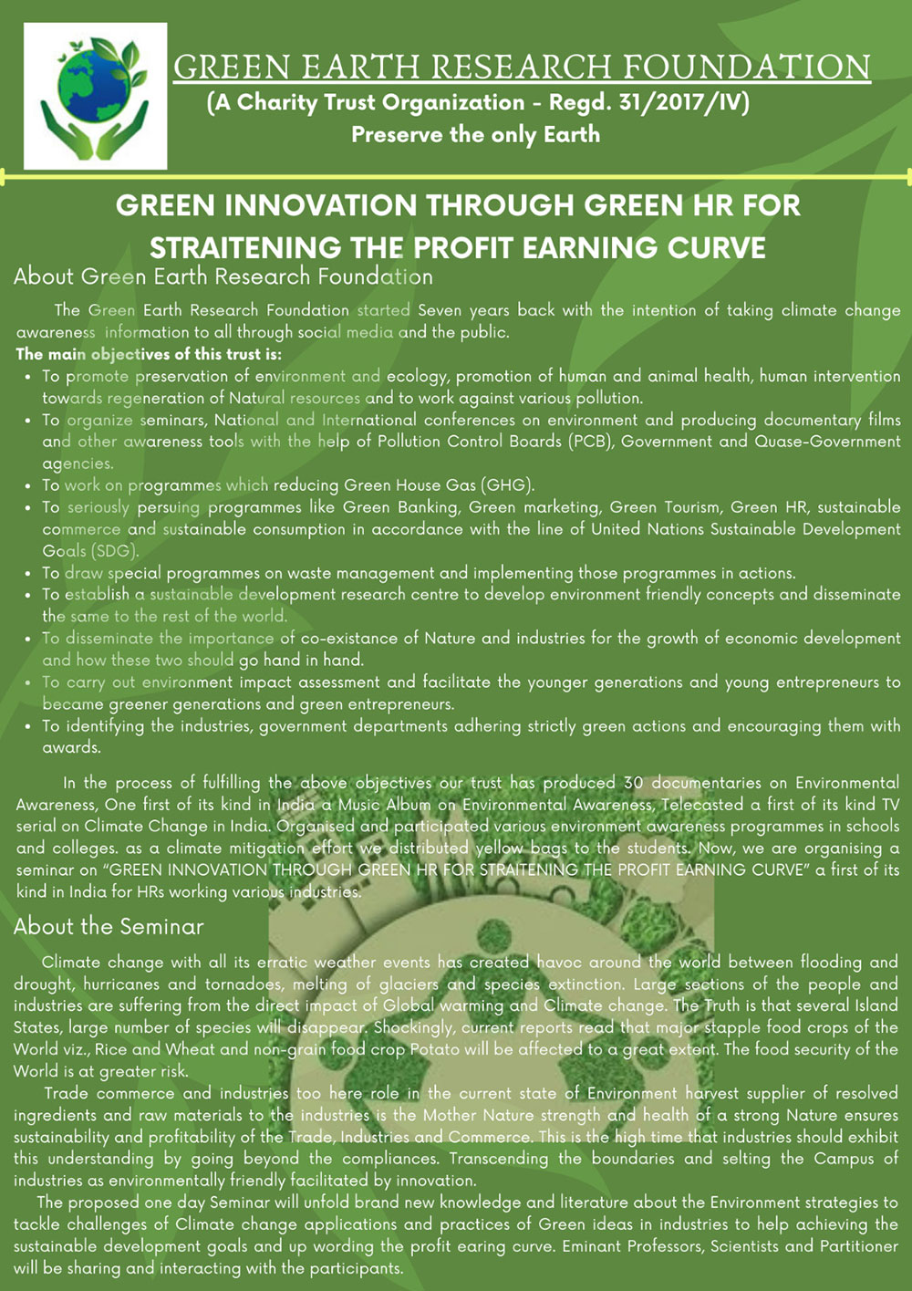 Green Innovation through GREEN HR for straitening the profit earning curve